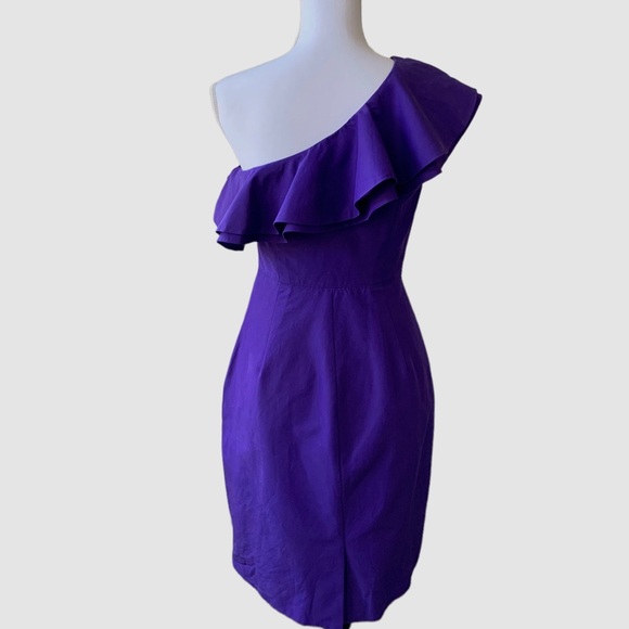 J CREW FAILLE ONE SHOULDER RUFFLE COCKTAIL DRESS IN ATLAS PURPLE - Picture 6 of 16